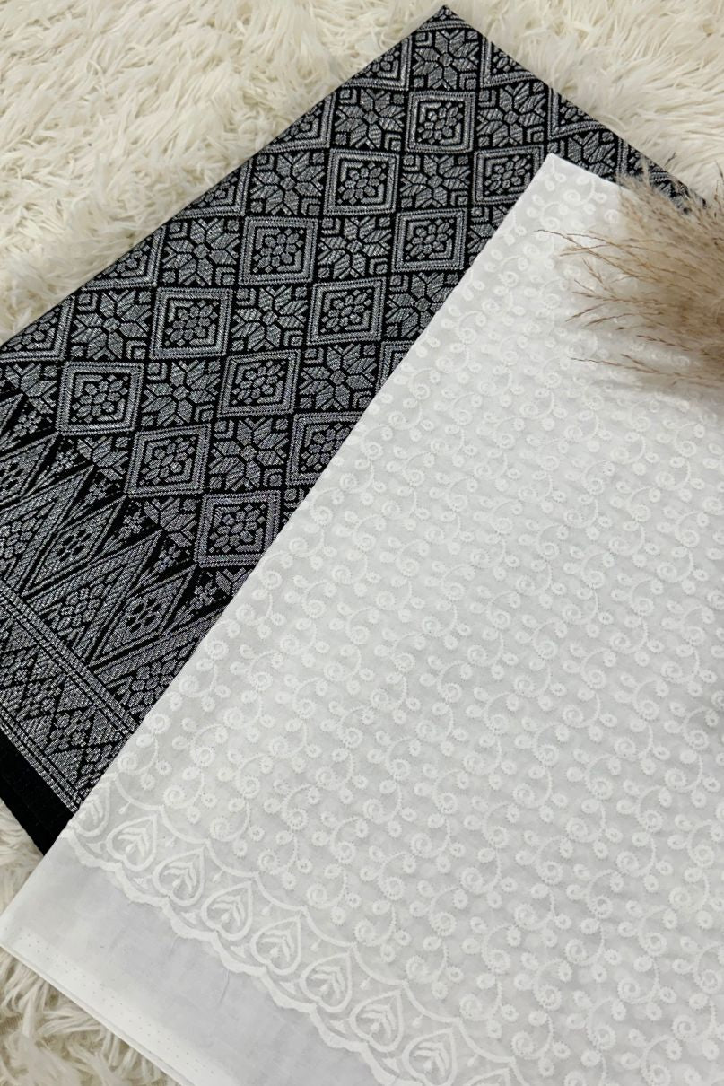 Songket with Cotton Embroidery - White Theme