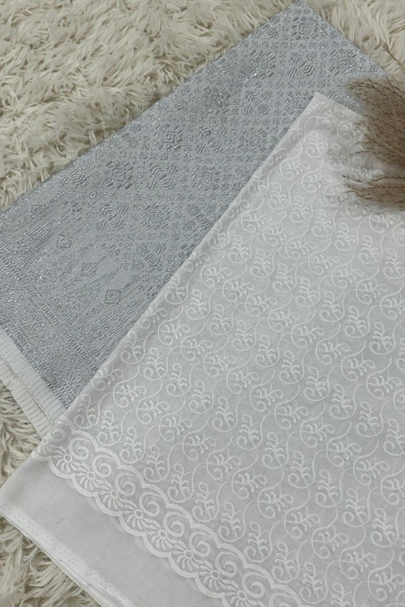 Songket with Cotton Embroidery - White Theme