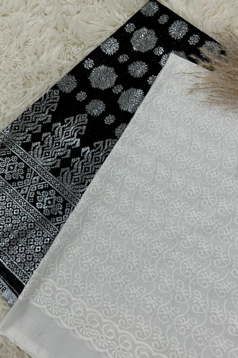 Songket with Cotton Embroidery - White Theme
