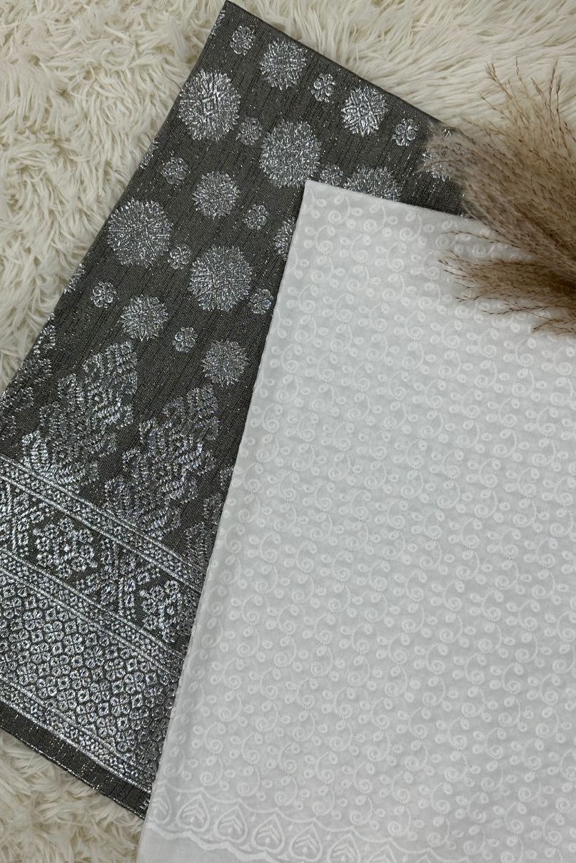 Songket with Cotton Embroidery - White Theme