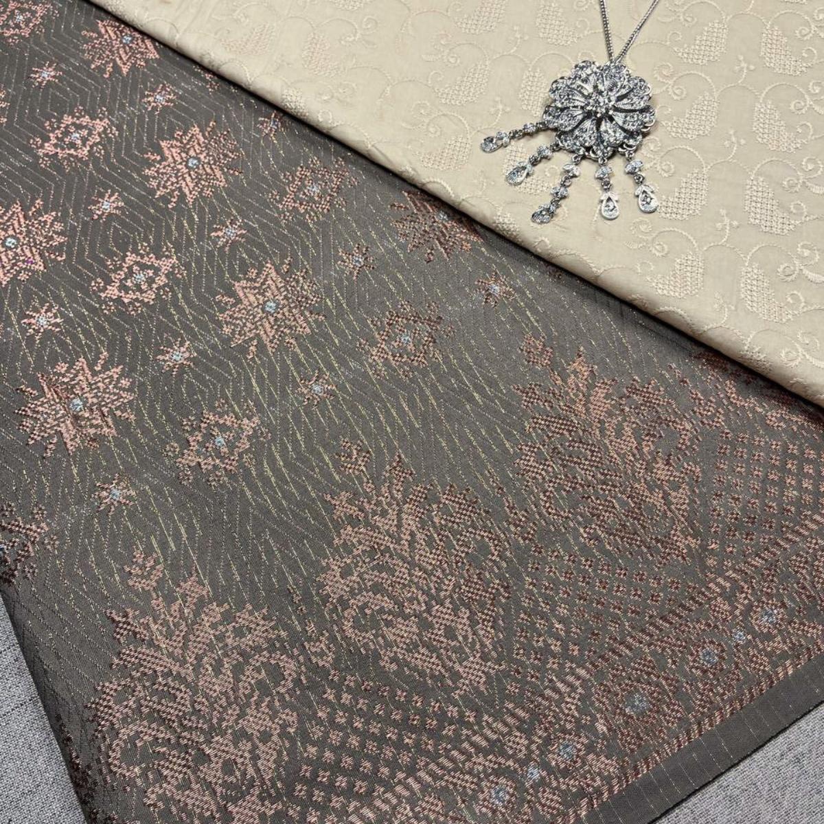 Triangle Border Songket with Mix Cotton Embroidery Combo Set