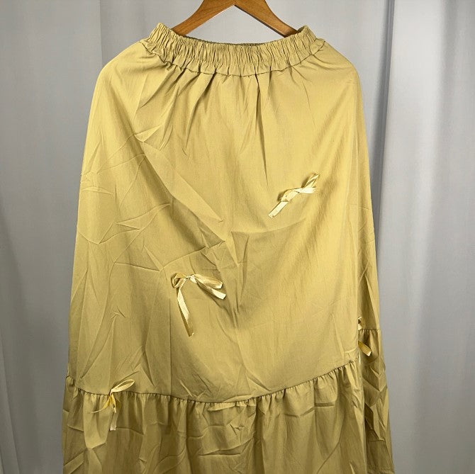 Bow Pleated Full Length Skirt
