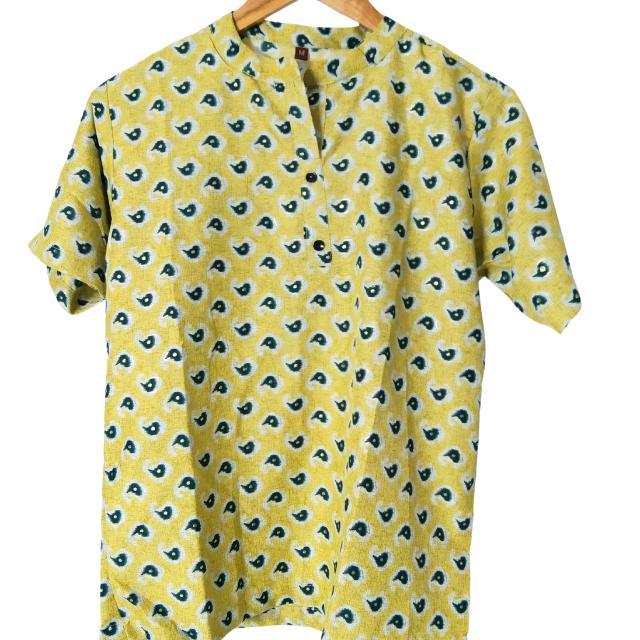 Kurti Bercetak KAMDAR/Atas Dengan Kolar Mandarin 3 Butang untuk Wanita (S-3XL) Plus Saiz Gaya Kasual Lengan Trendy & Selesa Kurti Murah