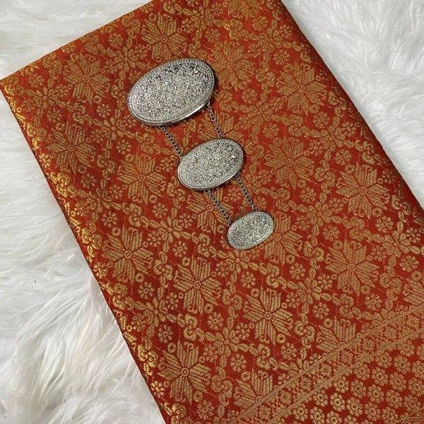 Orange Songket and Taffeta Plain Combo Set