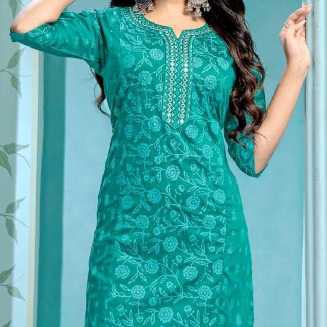 Tina Slub Print with Embroidery Kurti Top