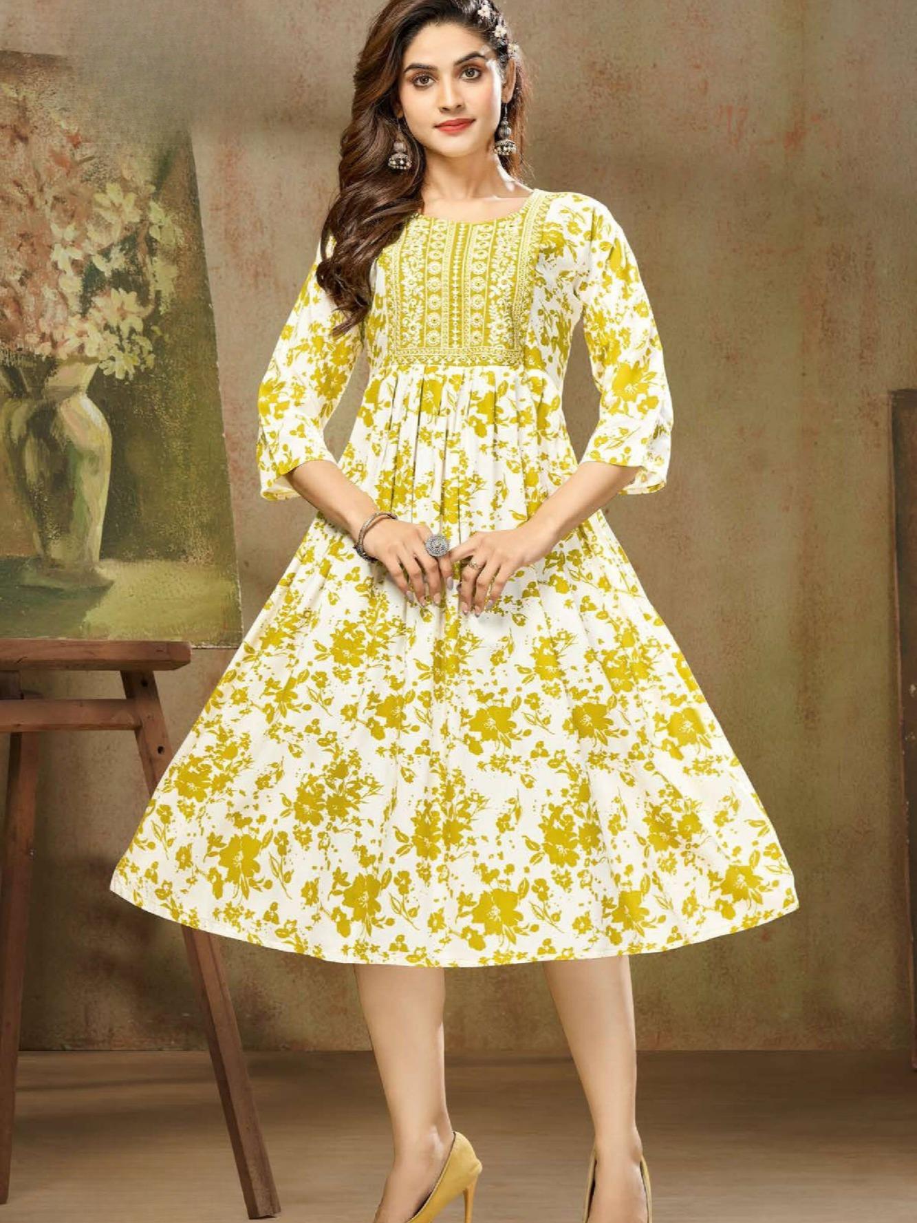 KAMDAR Shilpa Heavy Rayon Print dengan Sulaman Atasan Kurti Pakaian Wanita Sedia Buatan untuk Deepavali Fesyen Mampu Milik, Kasual, Trendi Saiz Plus Dusty Pink
