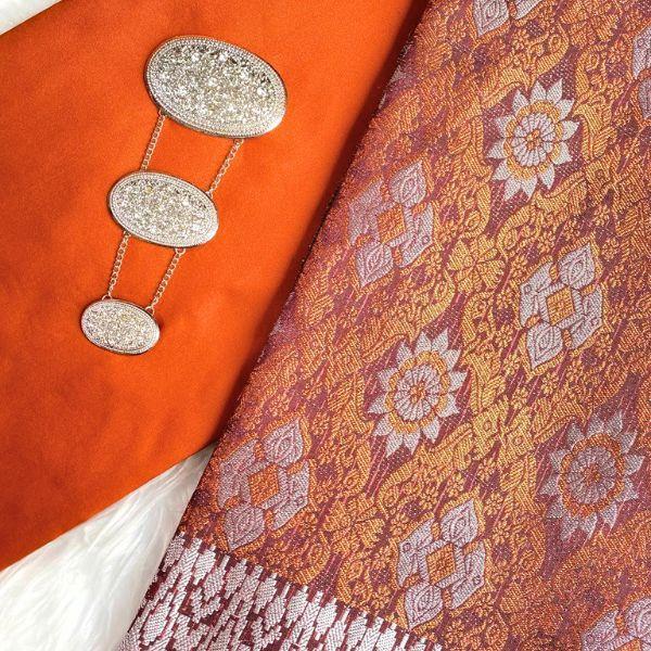 Orange Songket and Taffeta Plain Combo Set