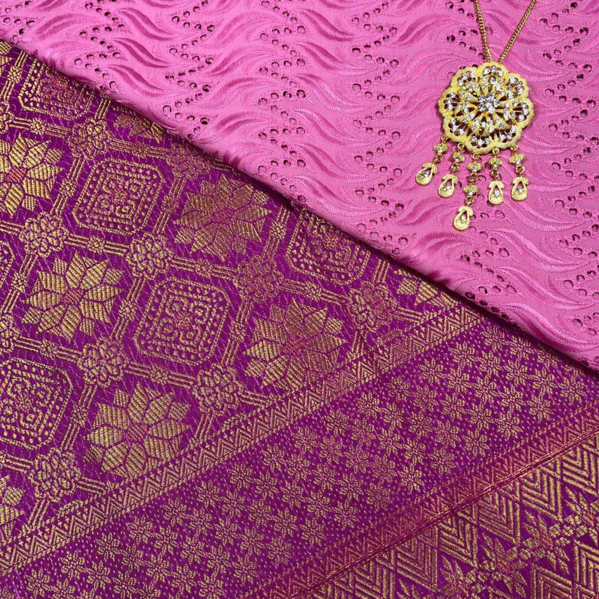 Diamond Flower Songket with Mix Cotton Embroidery Combo Set
