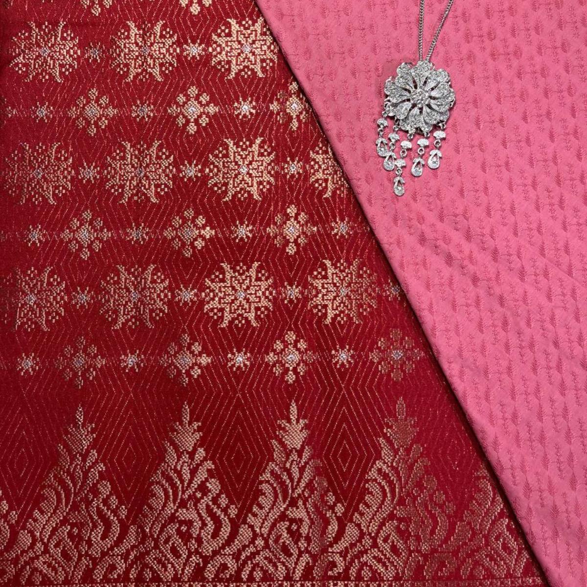 Triangle Border Songket with Mix Cotton Embroidery Combo Set