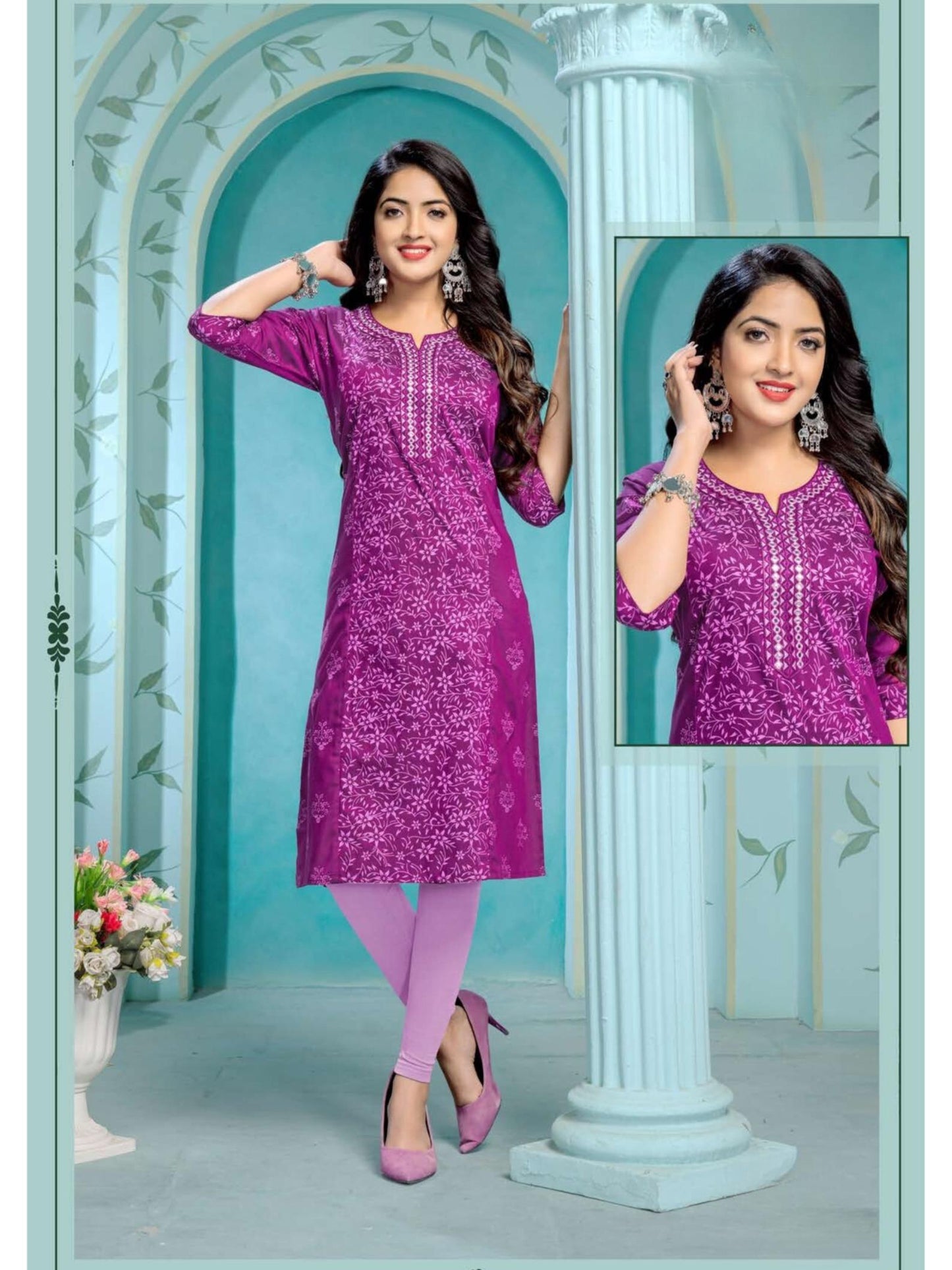 Tina Slub Print with Embroidery Kurti Top