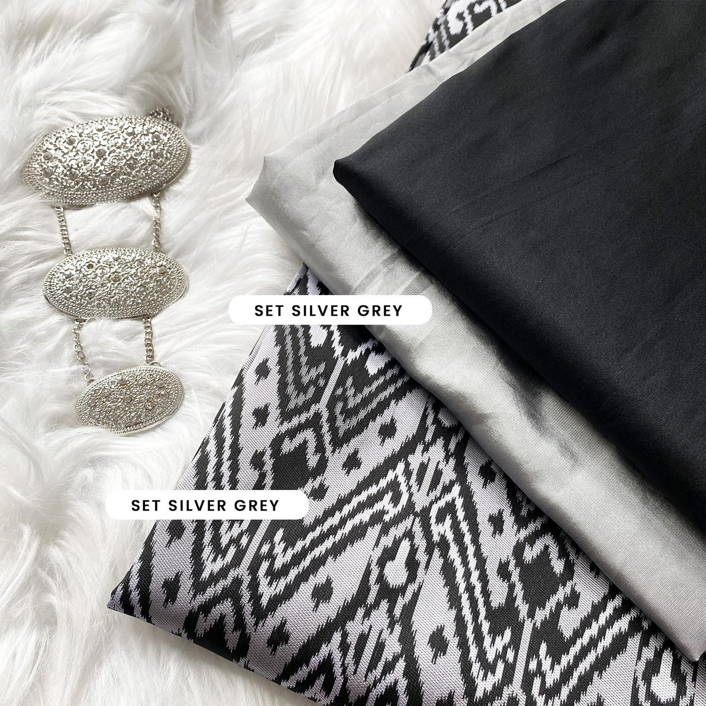 Plain Taffeta with Matching Ikkat Jacquard Combo Set