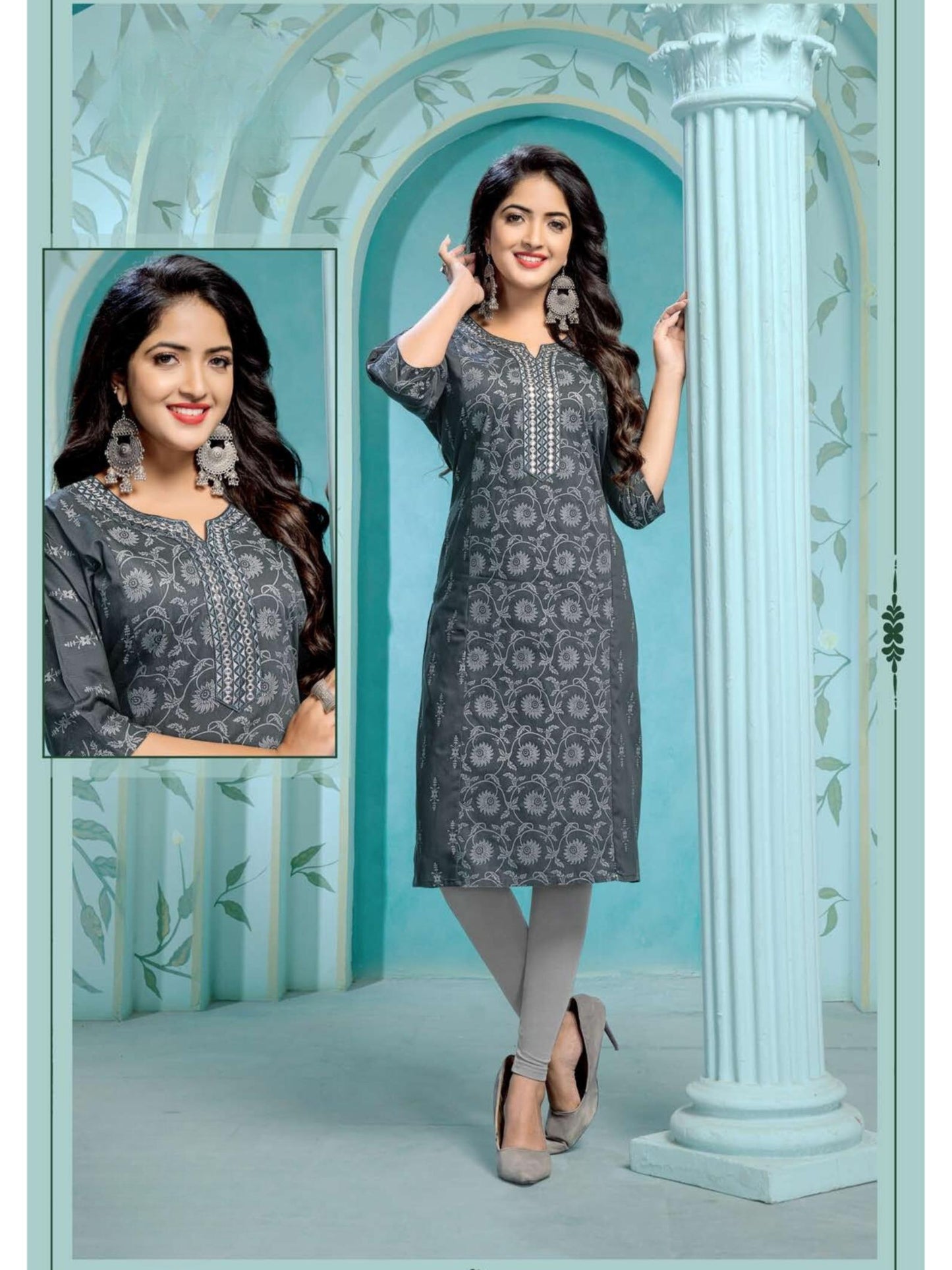 Tina Slub Print with Embroidery Kurti Top