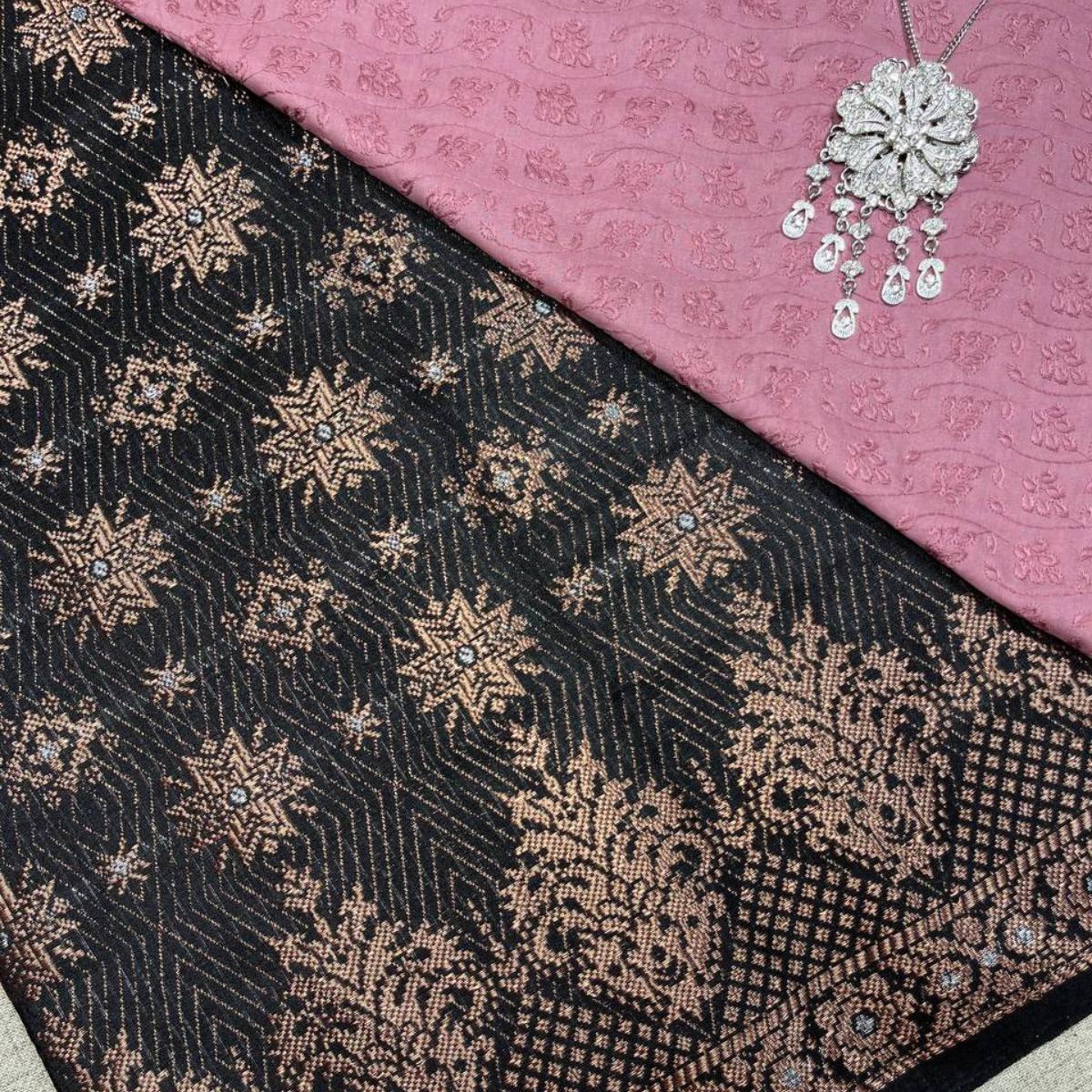 Triangle Border Songket with Mix Cotton Embroidery Combo Set