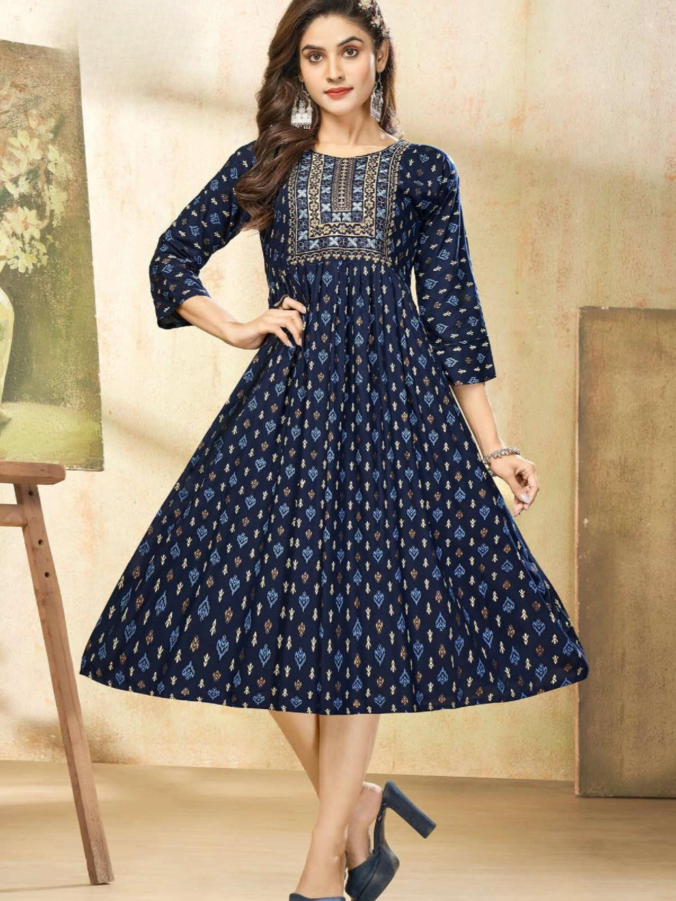 KAMDAR Shilpa Heavy Rayon Print dengan Sulaman Atasan Kurti Pakaian Wanita Sedia Buatan untuk Deepavali Fesyen Mampu Milik, Kasual, Trendi Saiz Plus Dusty Pink