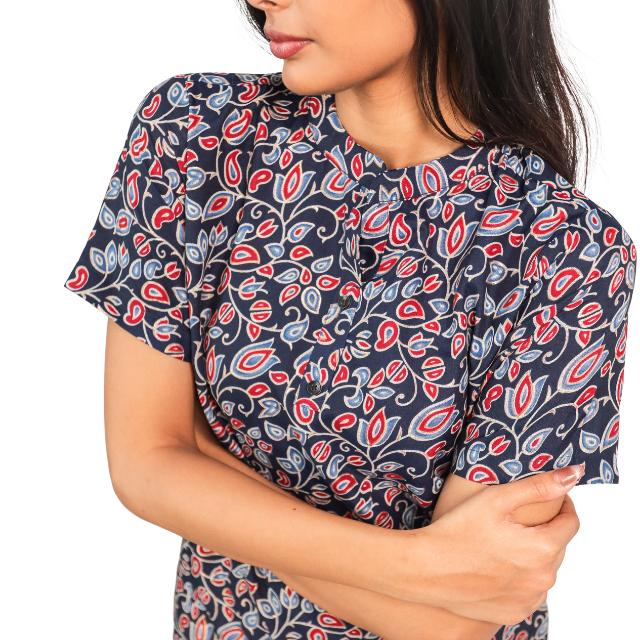 Utsav Floral Kurti Top with Mandarin Collar