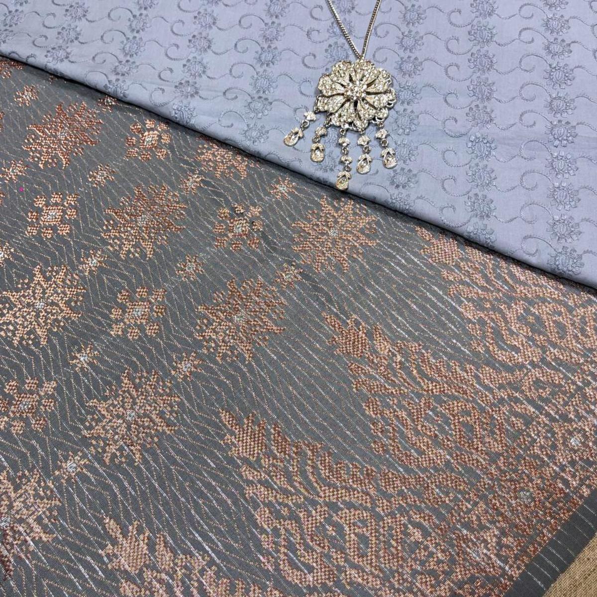 Triangle Border Songket with Mix Cotton Embroidery Combo Set