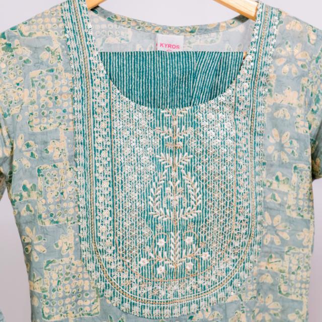 KAMDAR Sima Cotton Sulam Kurti dengan Seluar Readymade Set 2-in-1 untuk Wanita (S - 3XL) Plus Size Set Pallazo Ketibaan Baru Cantik & Trendi Lengan Pakaian Tradisional Fesyen Deepavali