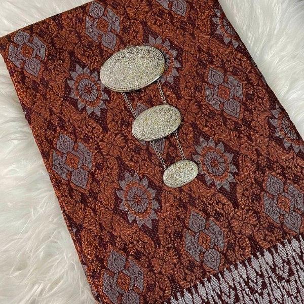 Orange Songket and Taffeta Plain Combo Set