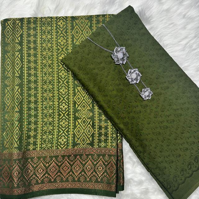 Set Eyelet Cotton (Cotton Cambric 44" 40S Embroidery Paling Laris + Songket Metallic - SET COMBO 2M+2M DAN OPEN METER