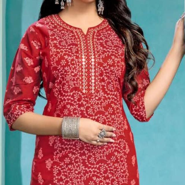 Tina Slub Print with Embroidery Kurti Top