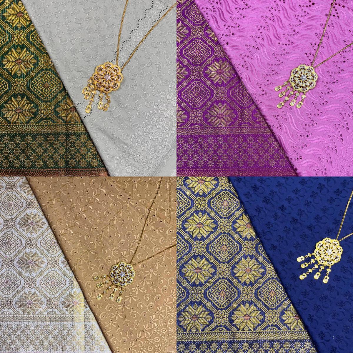 Diamond Flower Songket with Mix Cotton Embroidery Combo Set