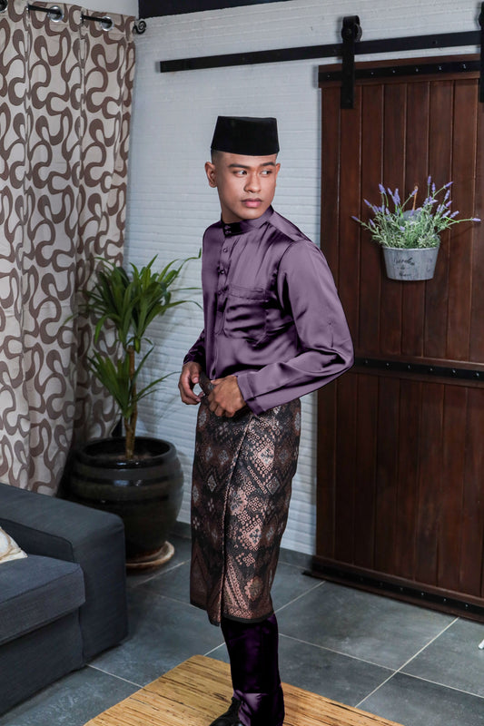 Arjuna Cekak Musang Bapa & Anak Moden Fit - Ungu Plum Baju Melayu