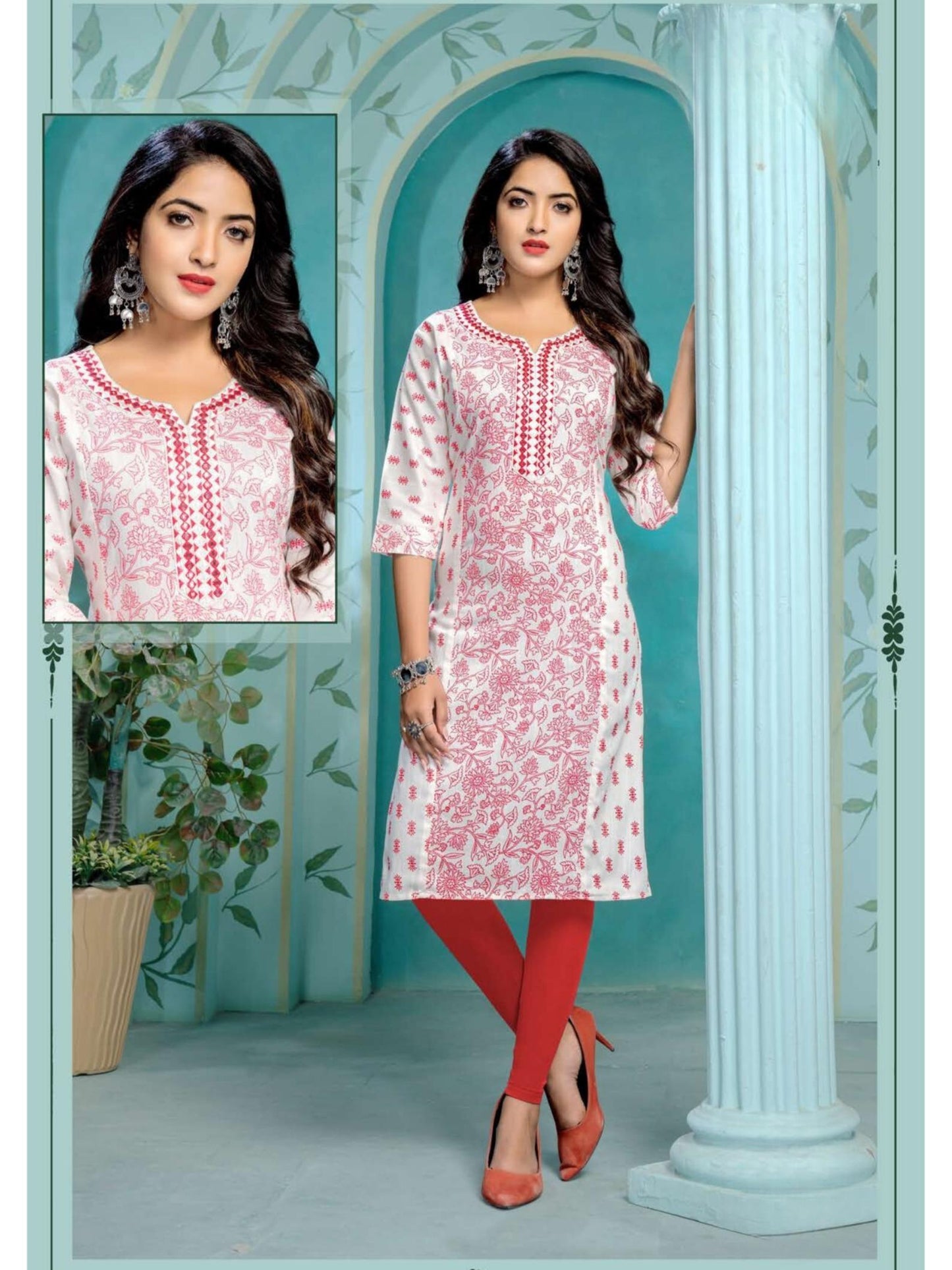 Tina Slub Print with Embroidery Kurti Top