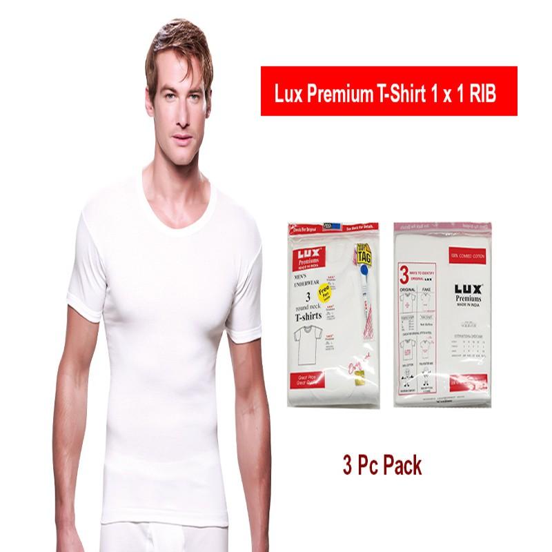 Lux Premium Men Innerwear T-Shirt White 3Pcs/Pack (Free Pen Included)