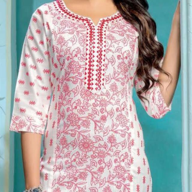 Tina Slub Print with Embroidery Kurti Top