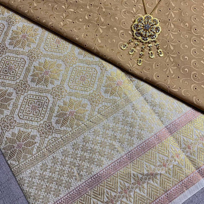 Diamond Flower Songket with Mix Cotton Embroidery Combo Set