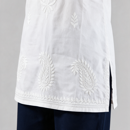 Women's Chikankari Embroidered Short Kurti - Hem