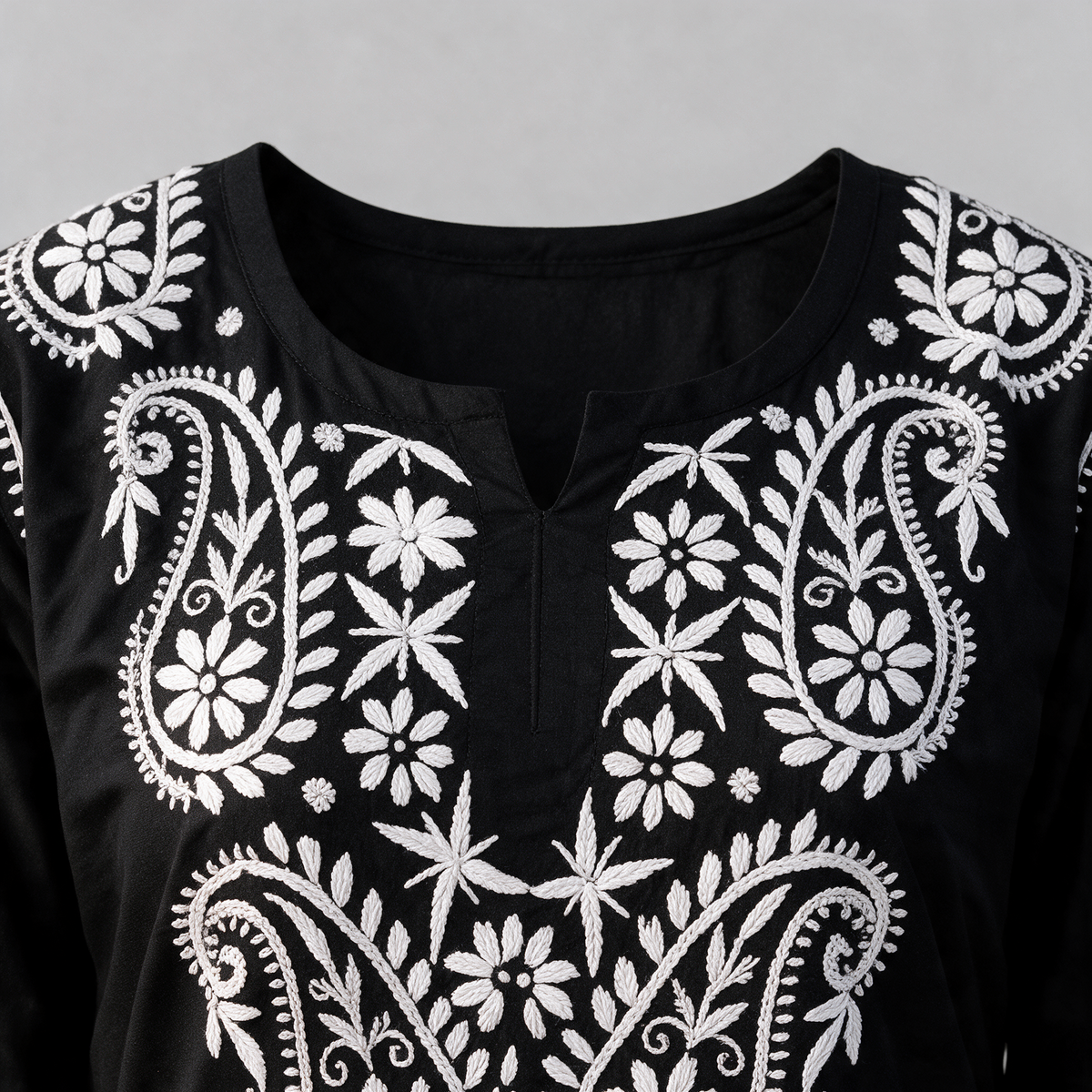 Women's Chikankari Embroidered Short Kurti - Neckline