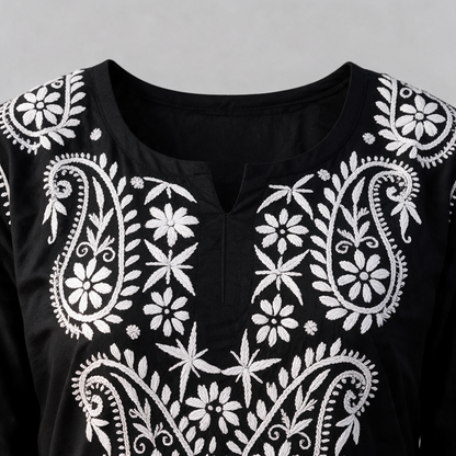 Women's Chikankari Embroidered Short Kurti - Neckline