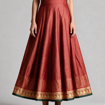 Women's Gold Stripe Anarkali Gown with Dupatta - Hem