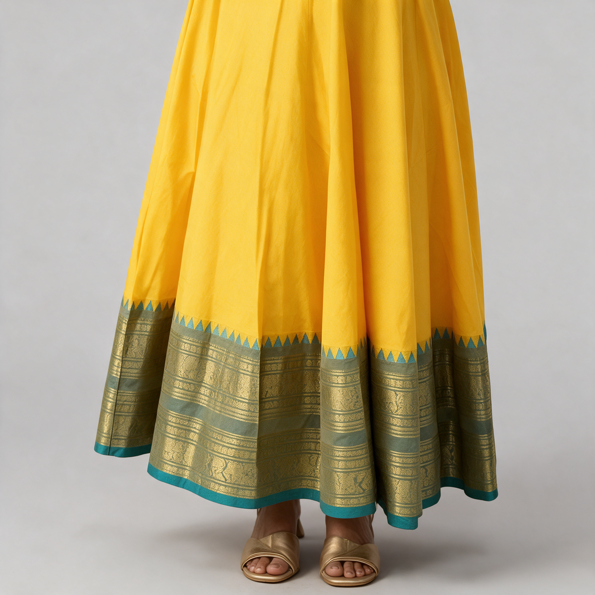 Women's Brocade Panel Anarkali Gown with Dupatta - Hem