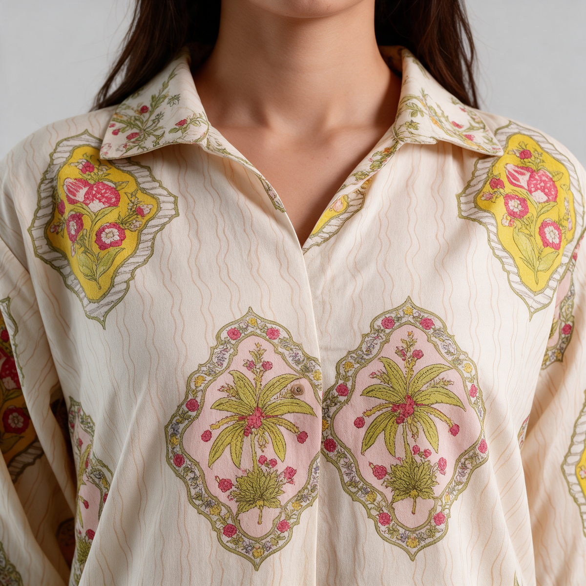 Women's Heritage Print Shirt Collar Kurta Set - Collar