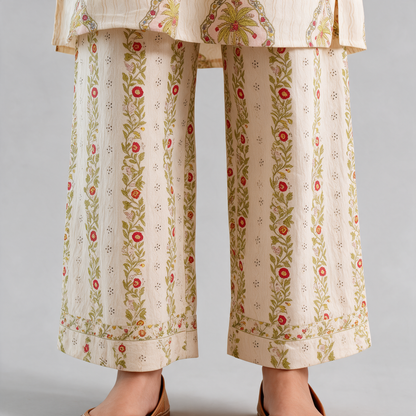 Women's Heritage Print Shirt Collar Kurta Set - Pants