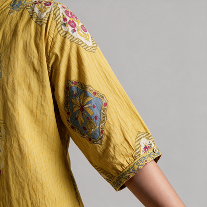 Women's Heritage Print Shirt Collar Kurta Set - Sleeve