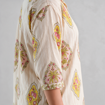 Women's Heritage Print Shirt Collar Kurta Set - Sleeve