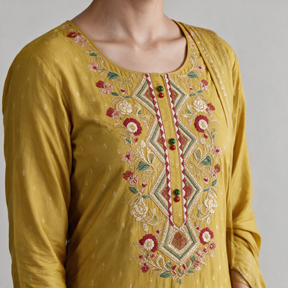 Women's Embroidered Kurta Set with Dupatta - Embroidery