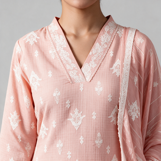 Women's Blossom Anarkali Kurta Set with Dupatta - Neckline