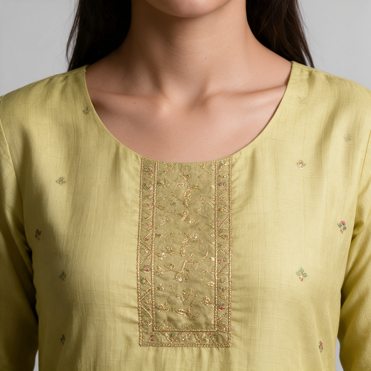 Women's Linen Embroidered Kurta Set with Dupatta - Embroidery