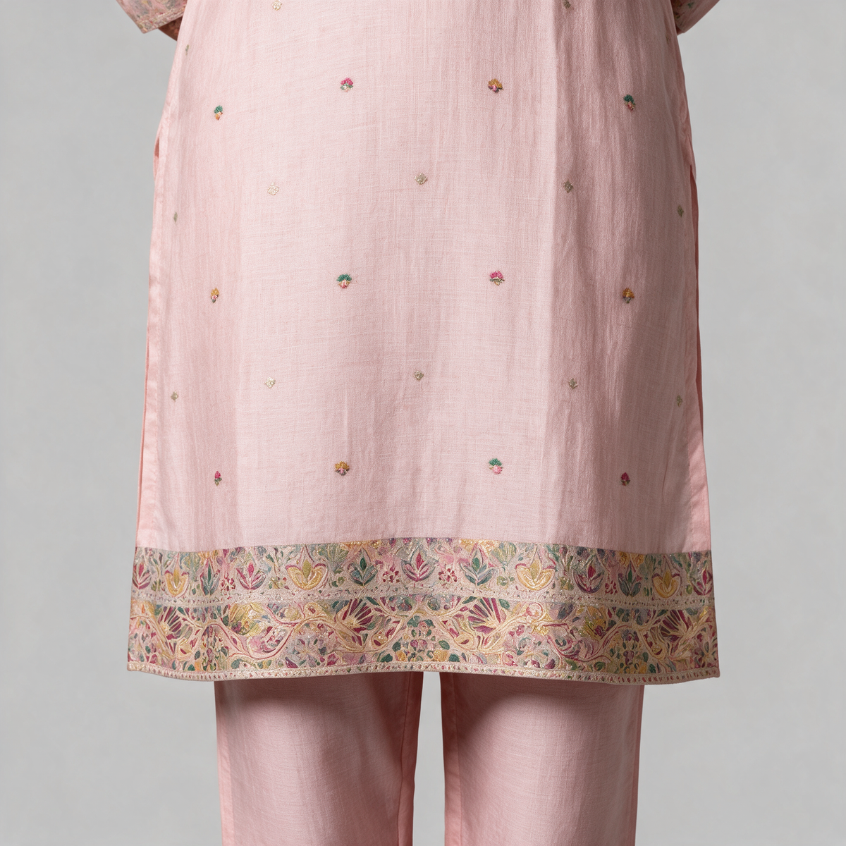 Women's Linen Embroidered Kurta Set with Dupatta - Hem