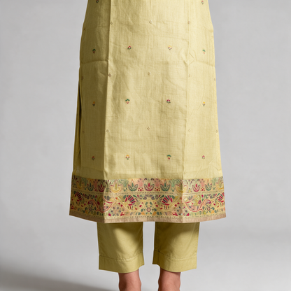 Women's Linen Embroidered Kurta Set with Dupatta - Hem