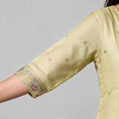 Women's Linen Embroidered Kurta Set with Dupatta - Sleeve