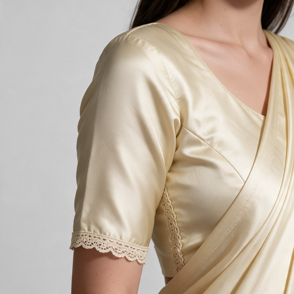 Women's Satin Saree Blouse with Elbow Sleeves (Blouse Only) - Sleeve