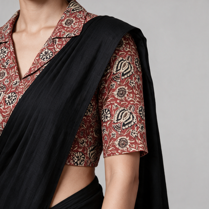 Women's Kalamkari Print Collared Saree Blouse (Blouse Only) - Sleeve