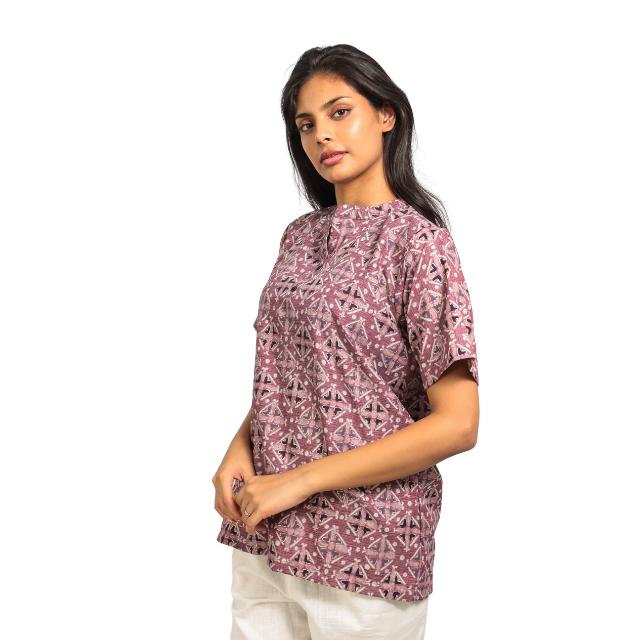 KAMDAR Printed Kurti/Top With Mandarin Collar 3 Button for Women (M-3XL) Plus Sizes Gaya Kasual Lengan Trendy &amp; Selesa Kurti Murah