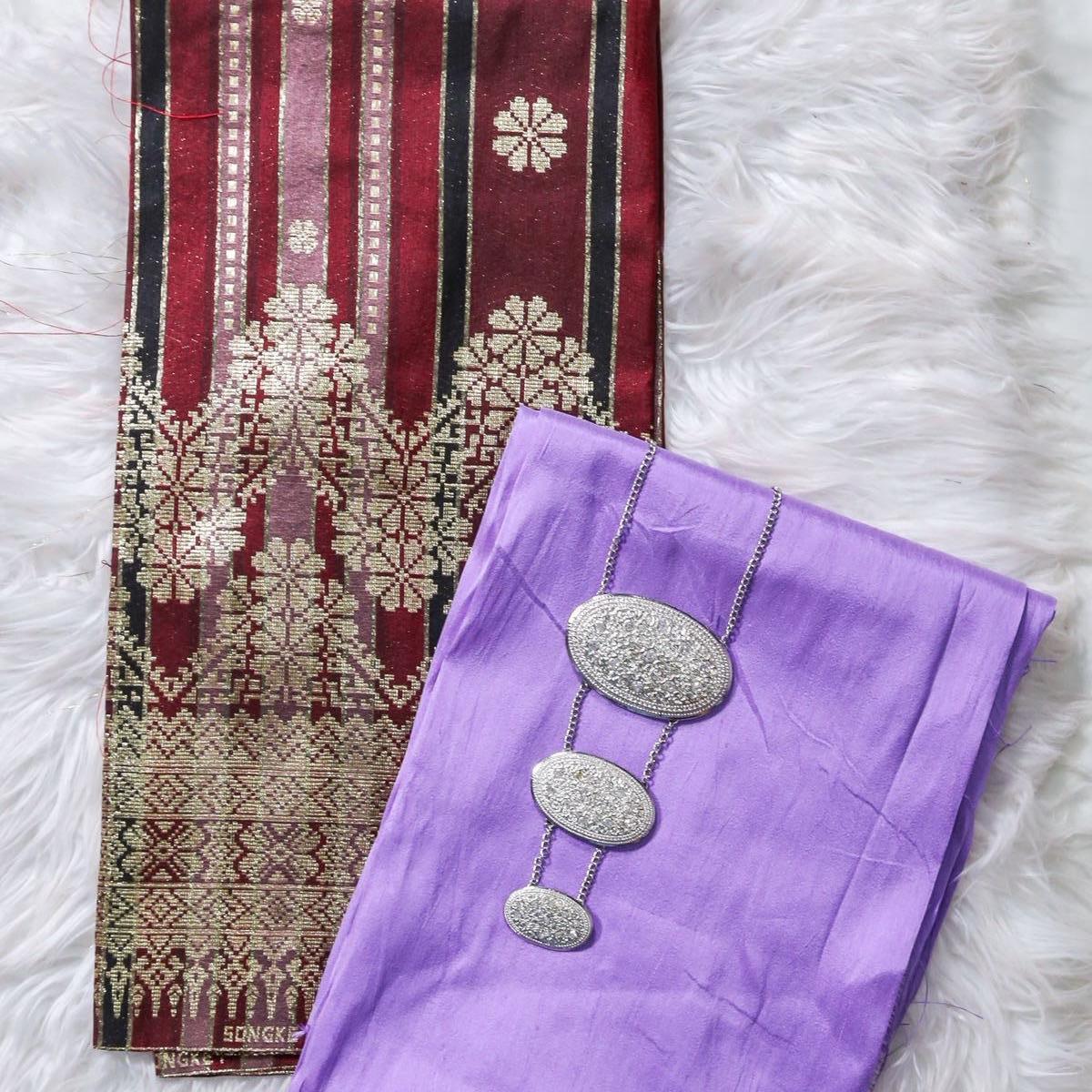 Big Border Stripe Songket with Plain Taffeta Satin Combo Set