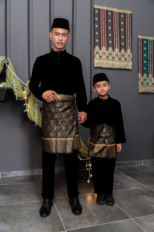 Aryan Cekak Musang  Bapa & Anak Moden Fit - Hitam Pekat Baju Melayu